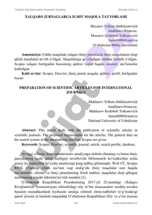 Tayyorlash ilmiy maqolalar xalqaro jurnalarda