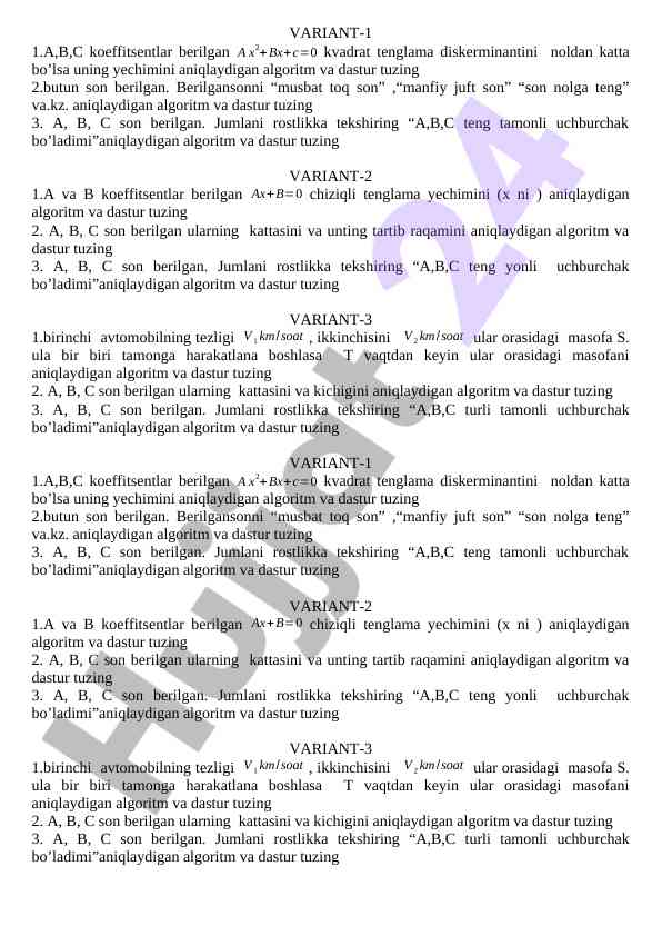 Algoritmlar va dasturlar yozish bo‘yicha misollar