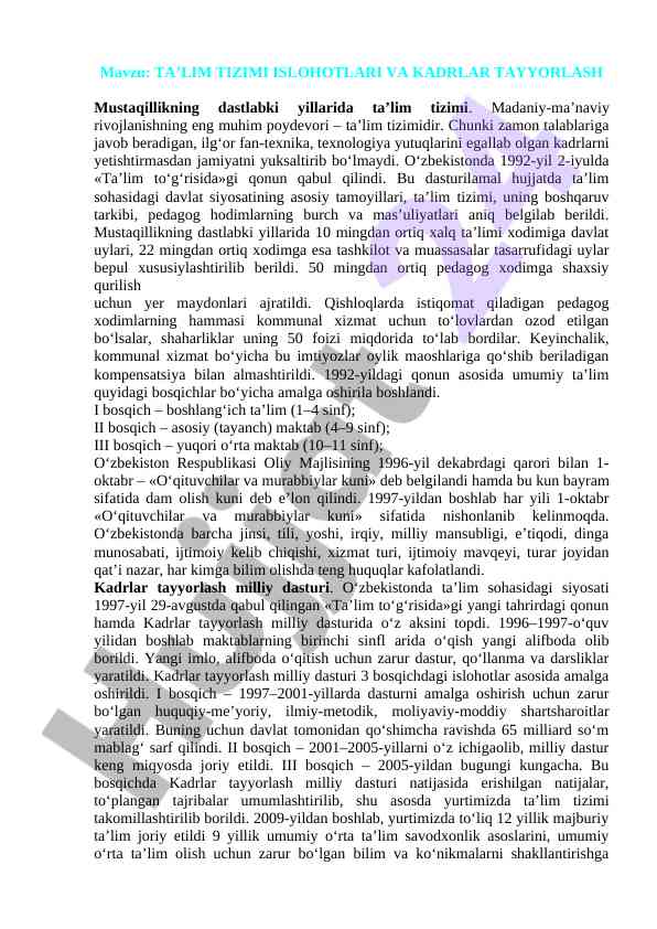 Ta’lim tizimi islohotlari va kadrlar tayyorlash