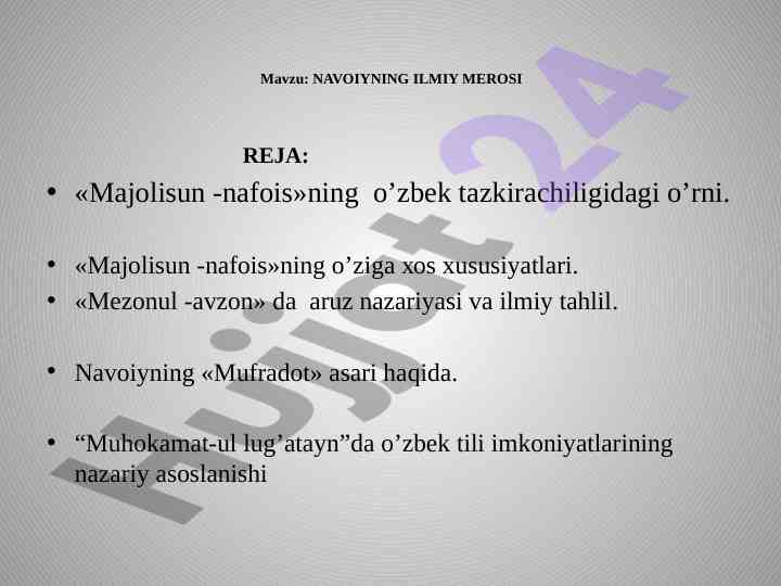Ilmiy merosi reja va nazariy tahlil