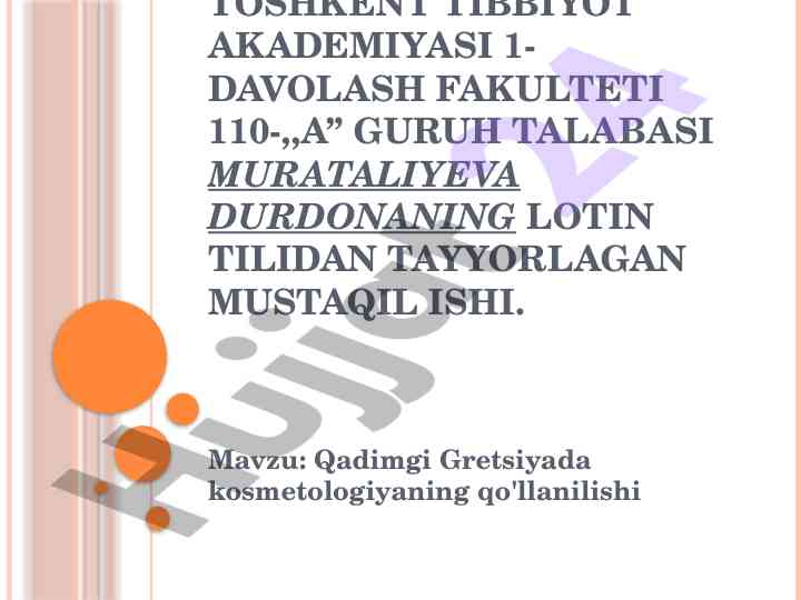 Qadimgi gretsiyada kosmetologiyaning qo'llanilishi