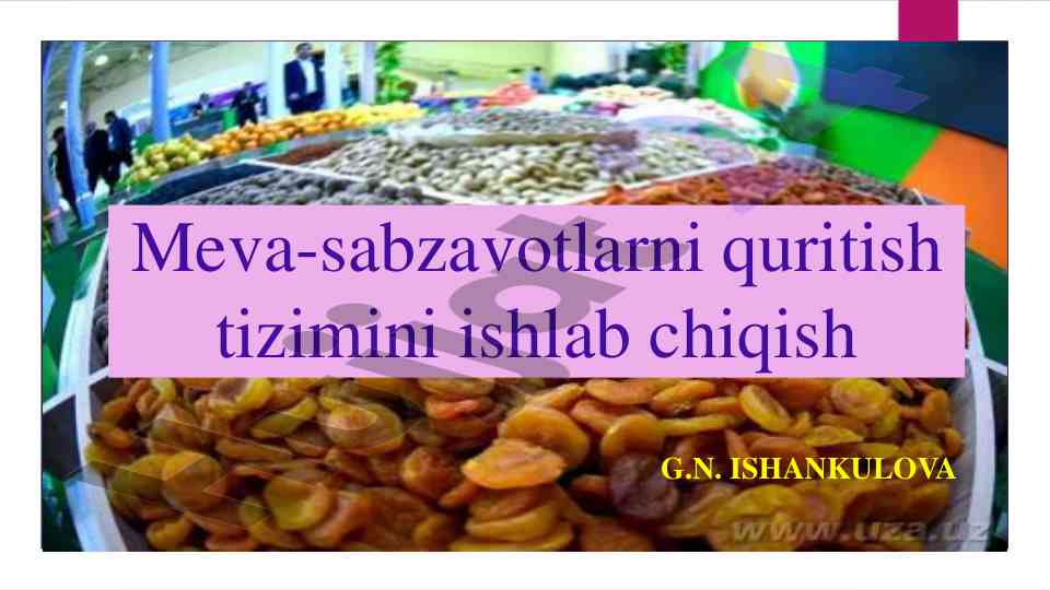Meva-sabzavotlarni quritish tizimi ilmiy tadqiqoti