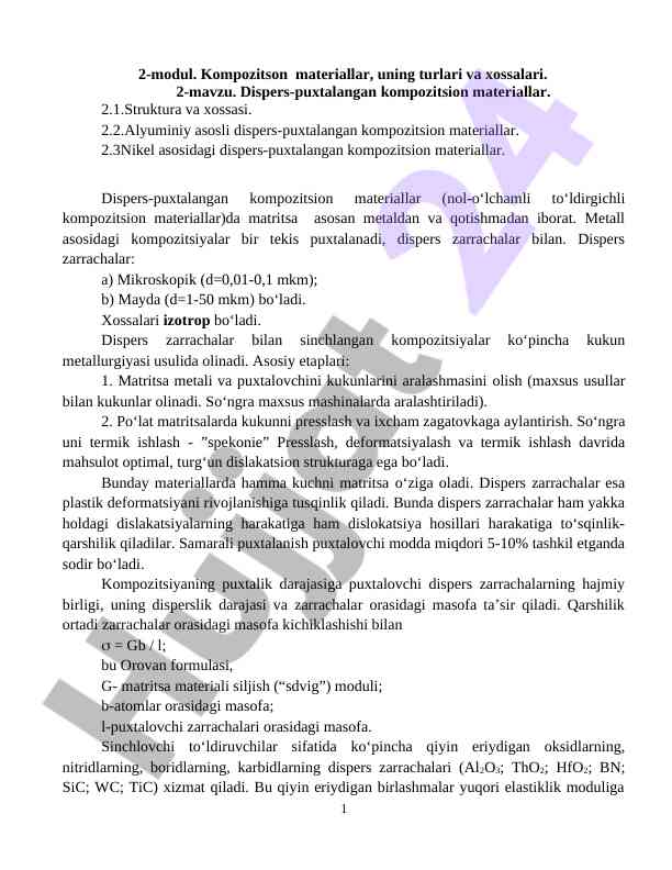 Dispers-puxtalangan kompozitsion materiallar tahlili
