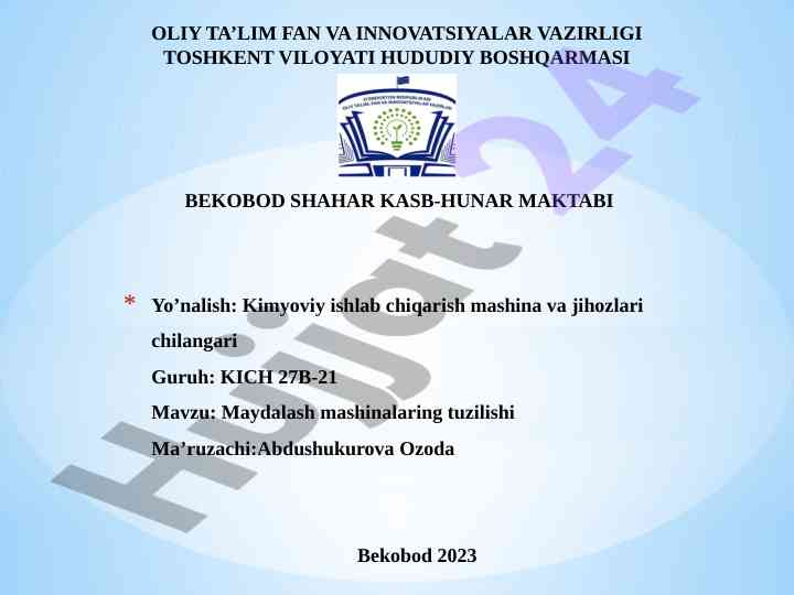 Maydalash mashinalarining tuzilishi va usullari