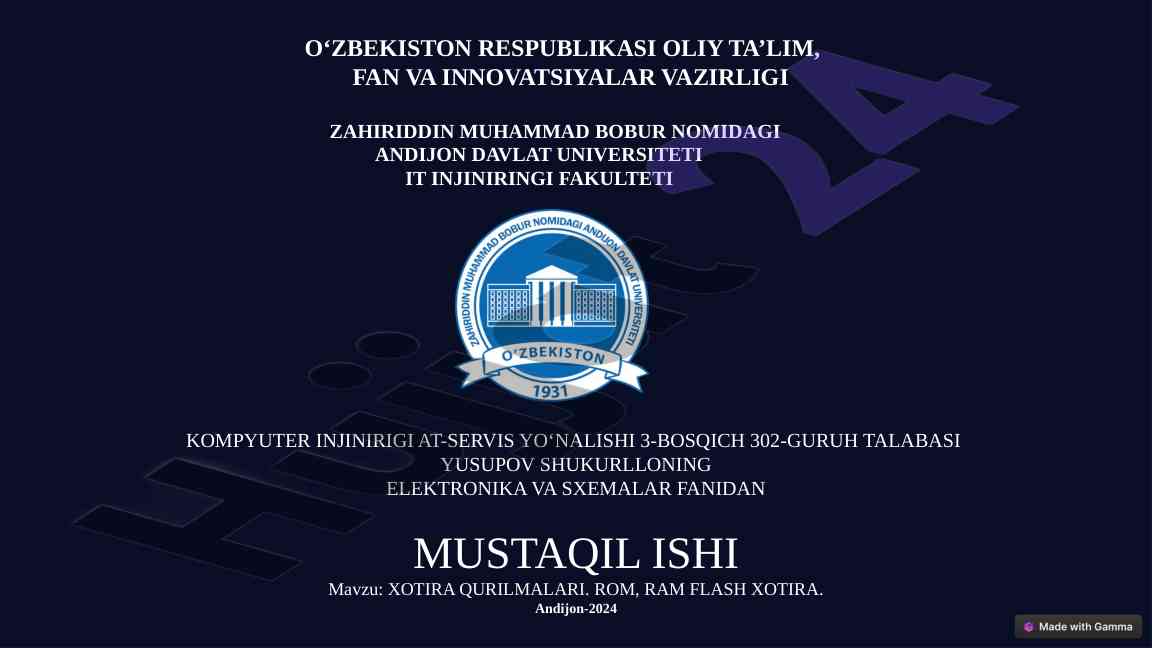 Xotira qurilmalari: rom ram flash xotira tahlili