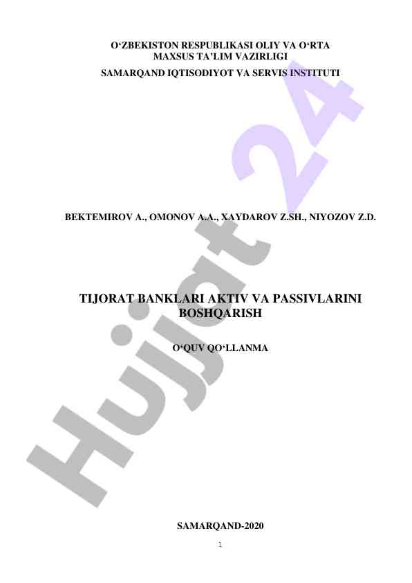 Tijorat banklari aktiv va passivlarini boshqarish