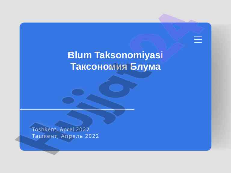 Blum taksonomiyasi o'qitishda qo'llanilishi