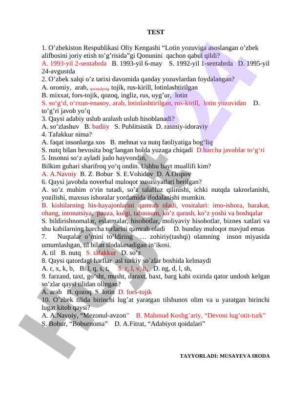 O‘zbekiston alifbosi yozuvlari haqida savollar