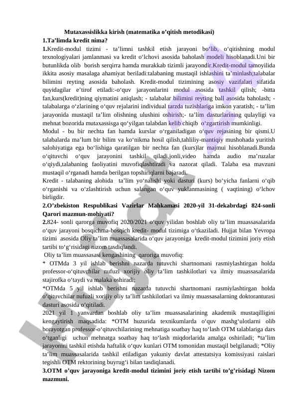 Kredit-modul tizimi va ta'limda uning ahamiyati