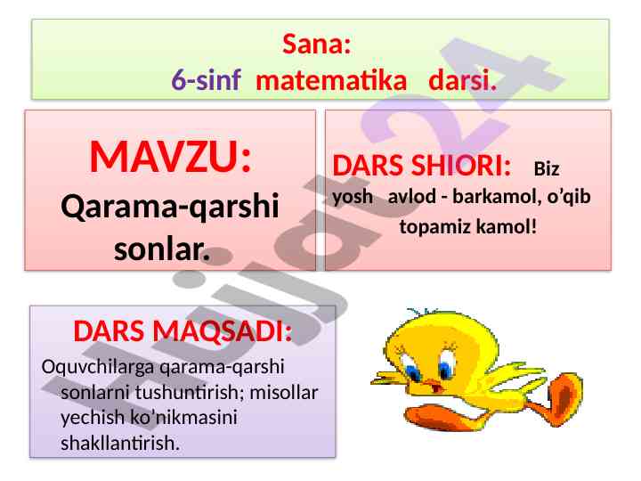Qarama-qarshi sonlar darsining o‘qitilishi