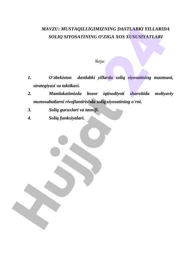 Mustaqilligimiz davrida soliq siyosatining xususiyatlari