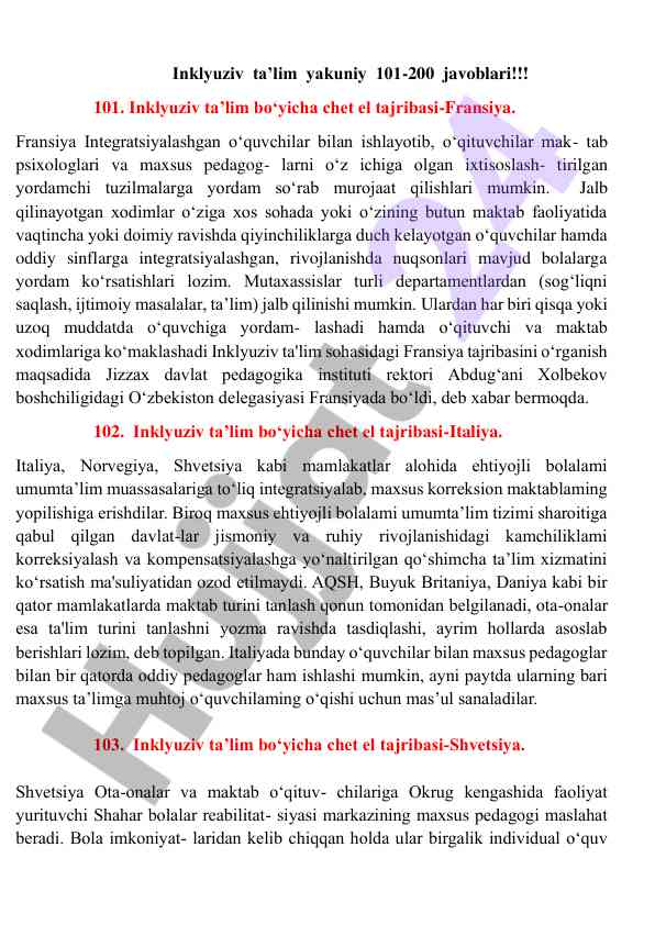 Inklyuziv ta’lim bo‘yicha chet el tajribasi