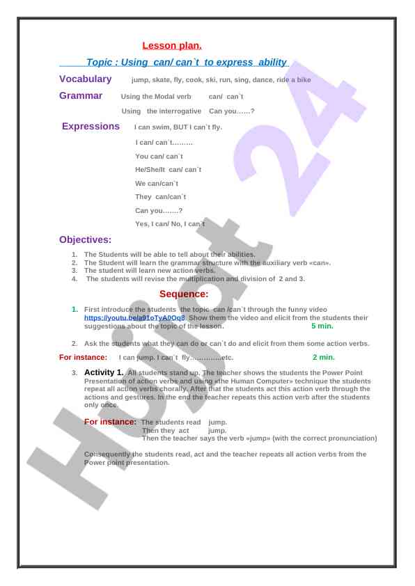 Using can and can't to express ability in english