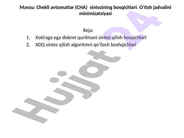 Chekli avtomatlar sintezining bosqichlari