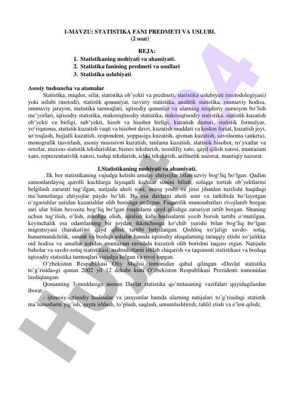 Statistika fani uslubi va ahmiyati