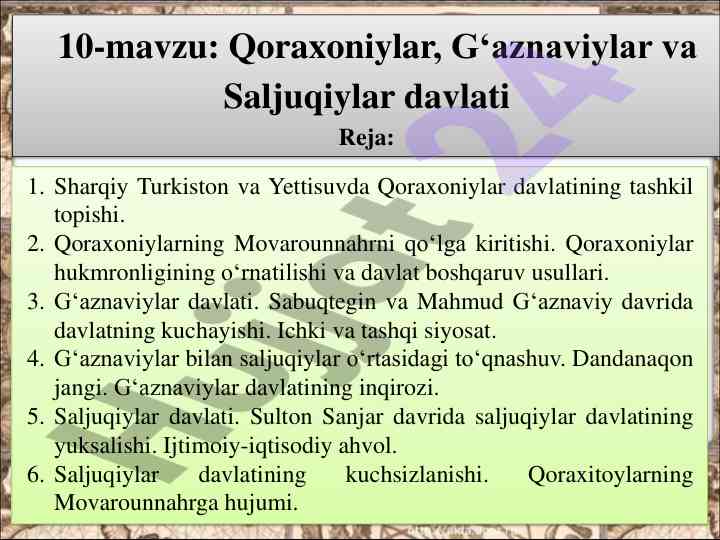 Qoraxoniylar, g‘aznaviylar va saljuqiylar davlati