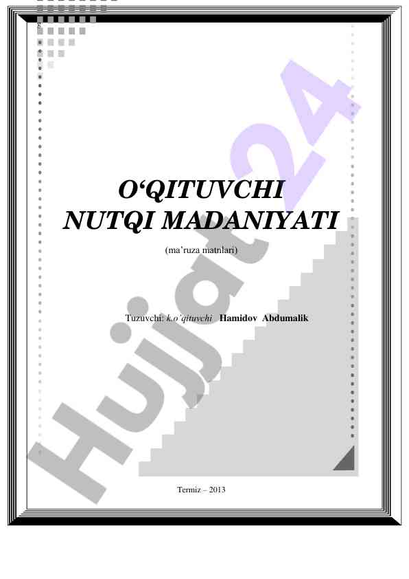 O'qituvchi nutqi madaniyati ma'ruza matnlari