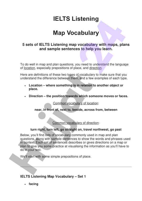 Ielts listening map vocabulary insights and examples