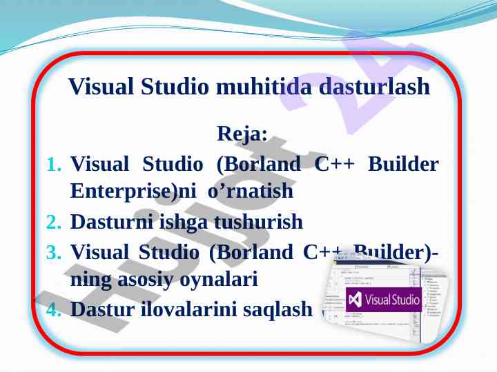 Visual studio muhitida dasturlash reja va amaliyot