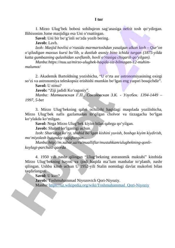 Mirzo ulug'bek haqida akademik ma'lumotlar