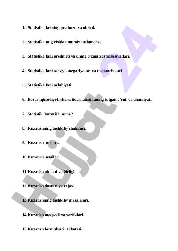 Statistika asoslari va kuzatish usullari
