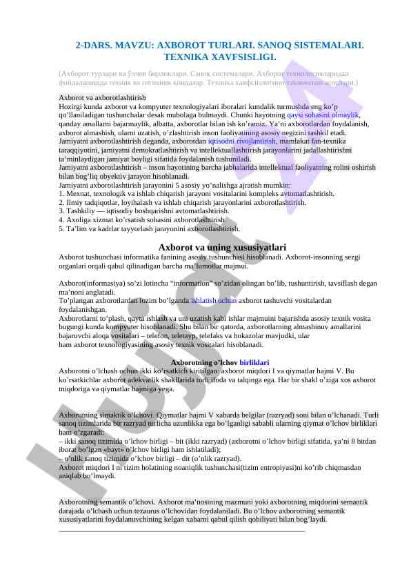 Axborot turlari va sanoq sistemalari
