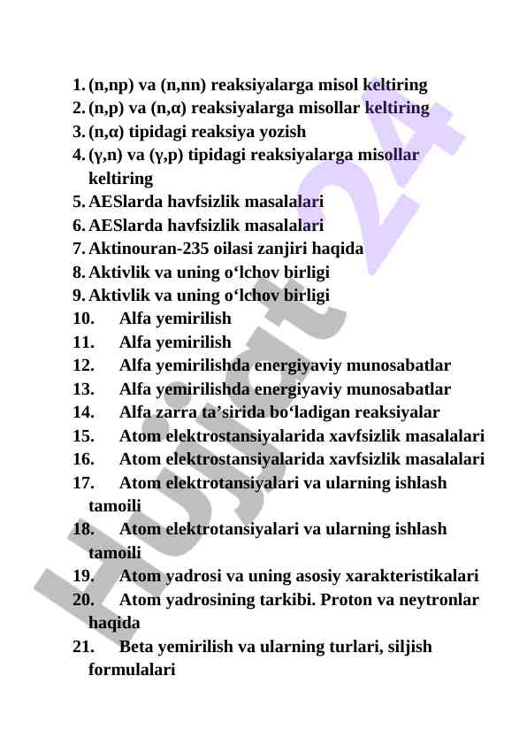 Reaksiyalar turlari va energiya munosabatlari