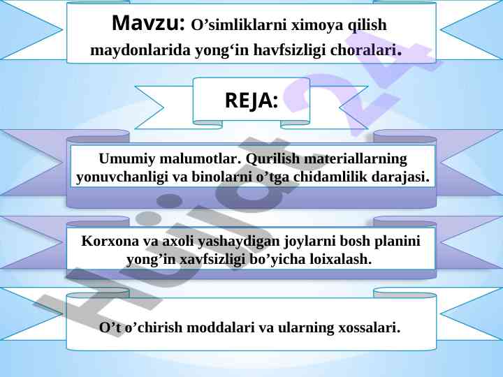 O’simliklarni himoya qilish maydonlarida yong‘in xavfsizligi