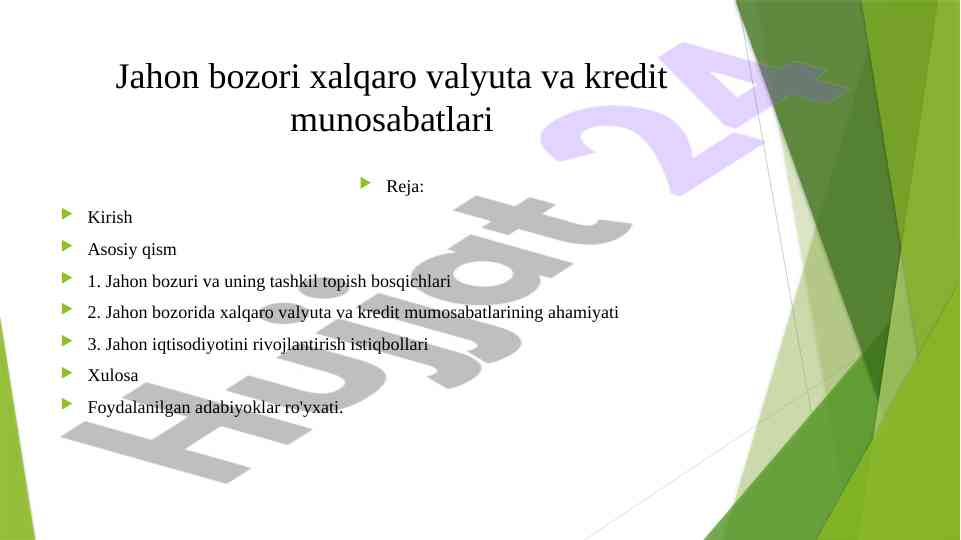 Xalqaro valyuta va kredit munosabatlari tahlili