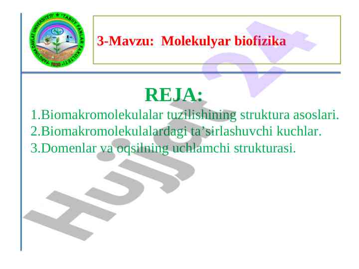 Biomakromolekulalar tuzilishining struktura asoslari