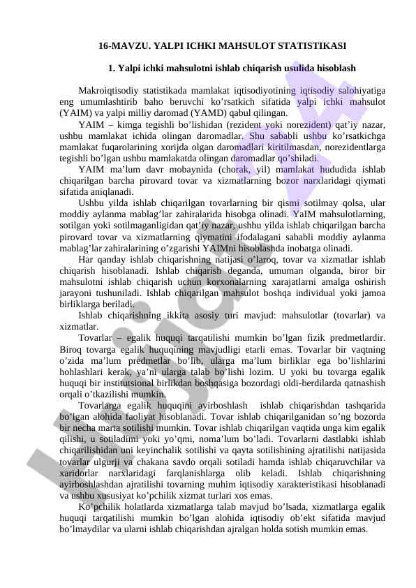 Yalpi ichki mahsulot statistikasi tahlili