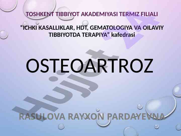 Osteoartrоз: tarqalishi va kamchiliklar tahlili