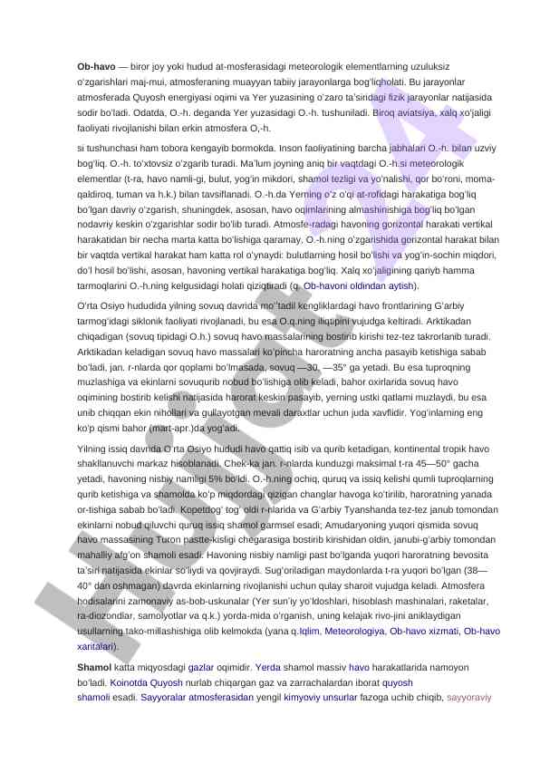 Ob-havo tushunchasi va atmosferada kuzatiladigan jarayonlar