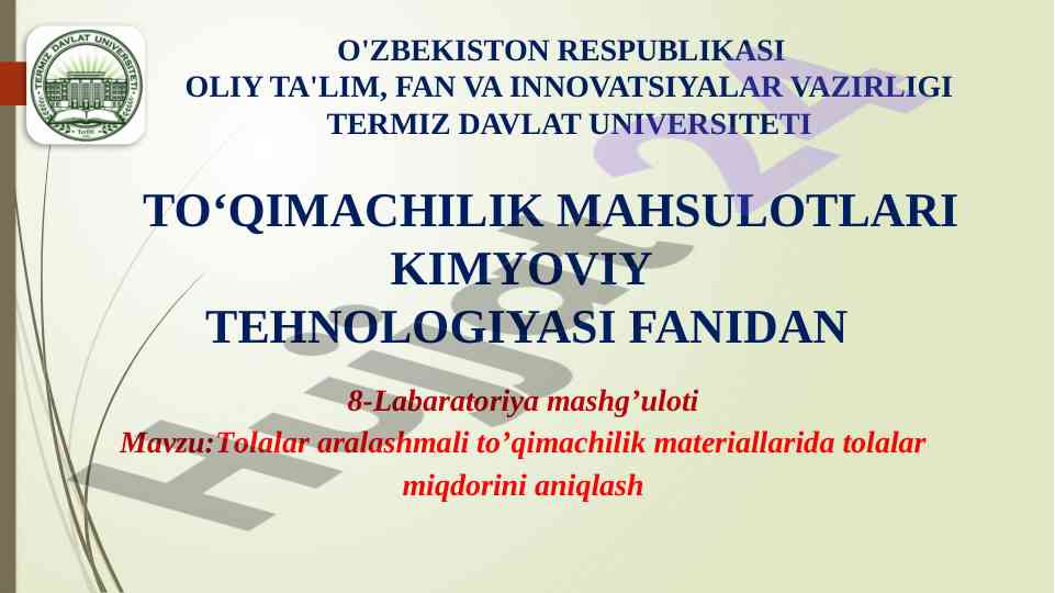 Tolalar aralashmali to'qimachilik materiallarida tolalar miqdorini aniqlash