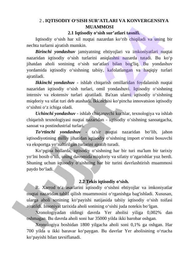 Iqtisodiy o‘sish sur’atlari va konvergentsiya muammosi