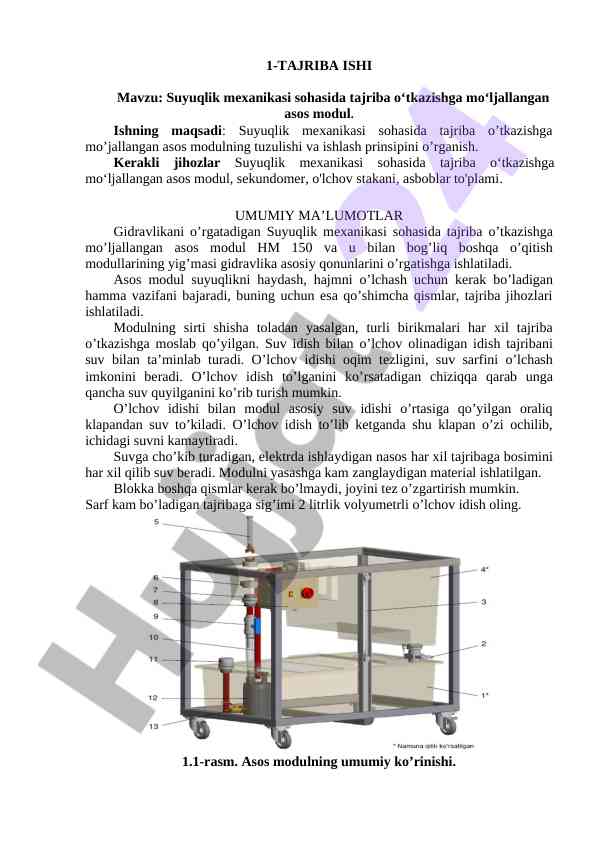 Suyuqlik mexanikasi tajriba ishi asos moduli