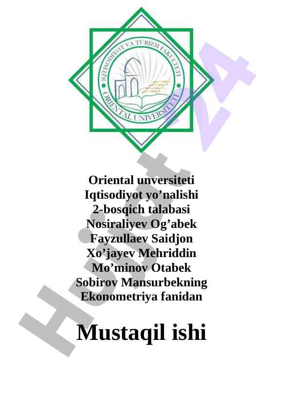 Ekonometriya fani bo‘yicha mustaqil ish
