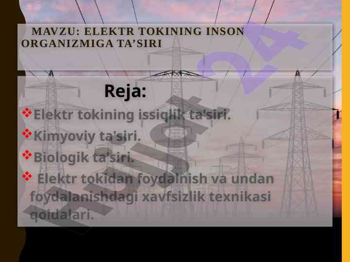 Elektr Tokining Inson Organizmi Bilan Ta'siri