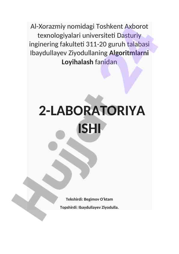 Algoritmlarni loyihalash laboratoriya ishlari