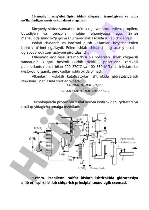 Spirt ishlab chiqarish texnologiyasi tahlili