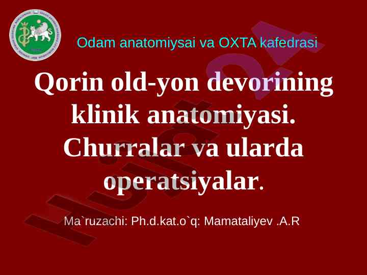 Qorin old-yon devorining klinik anatomiyasi