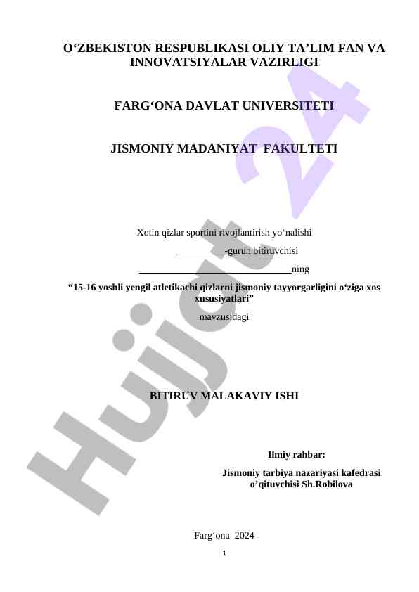 Yengil atletikachi qizlarni jismoniy tayyorgarligi