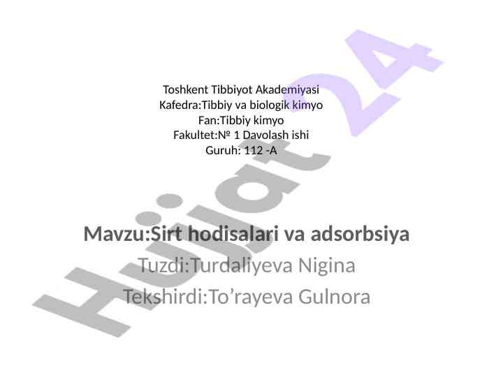 Sirt hodisalari va adsorbsiya jarayonlari
