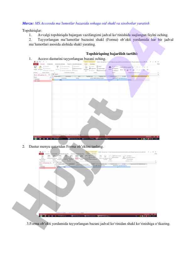 Ms accessda ma’lumotlar bazasida hisobotlar yaratish