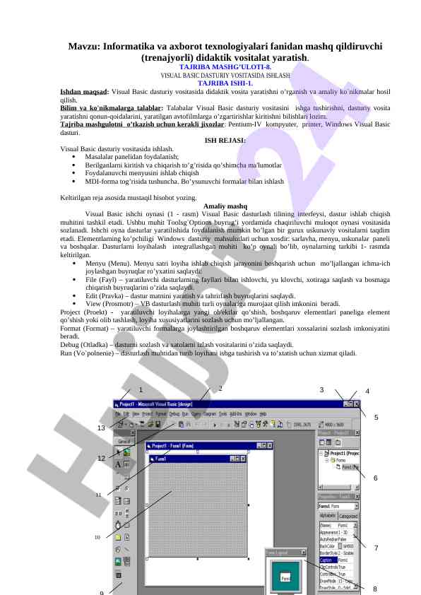 Visual basic dasturida didaktik vositalar yaratish