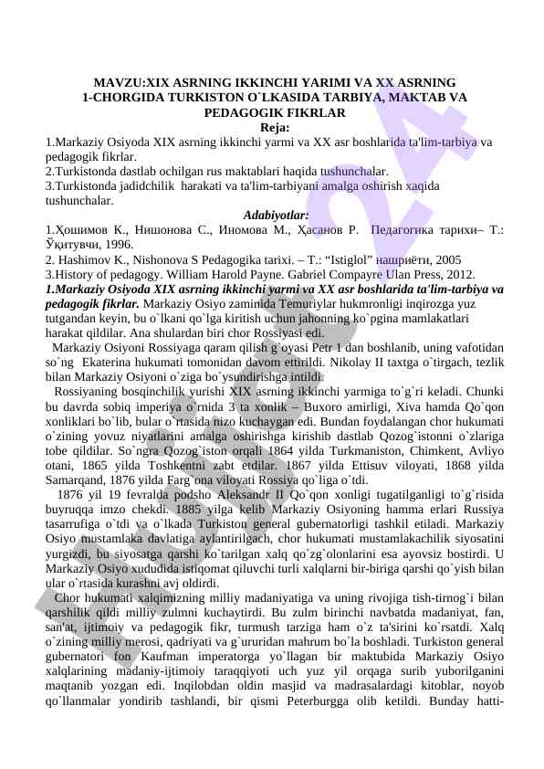 Xix asr va xx asrda turkistonda ta'lim fikrlari