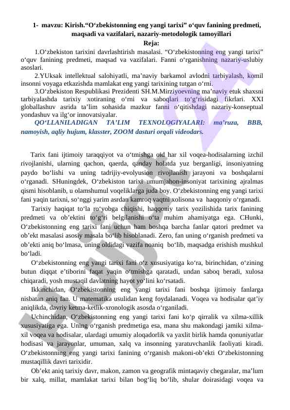 O‘zbekistonning eng yangi tarixi o‘quv fanining asoslari