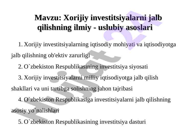 Xorijiy investitsiyalarni jalb qilishning ilmiy asoslari
