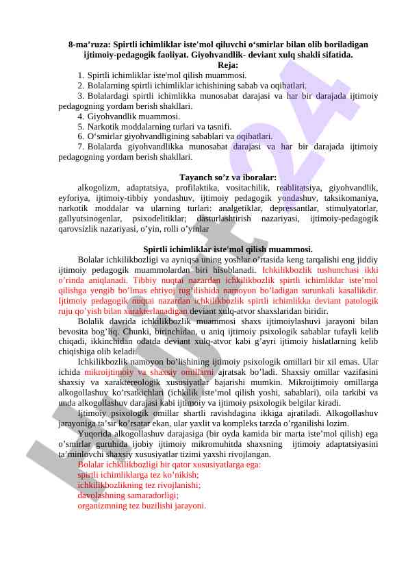 Spirtli ichimliklar iste'mol qiluvchi o‘smirlar