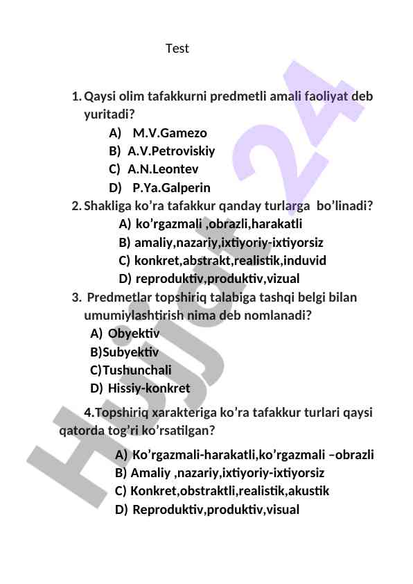 Tafakkur turlari va predmetli faoliyat